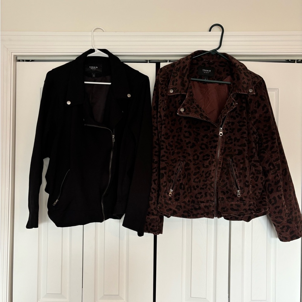 Torrid Black Moto and Brown Cheetah Moto Jacket Size 4